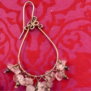 Summer fun, beaded silver tear-drop hoop earrings with dangling freeform beads